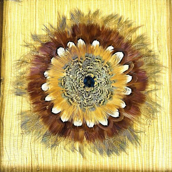 Floral Feather Mandala Artwork - Barn Wood Frame Rustic Farmhouse - Picture 2 of 4